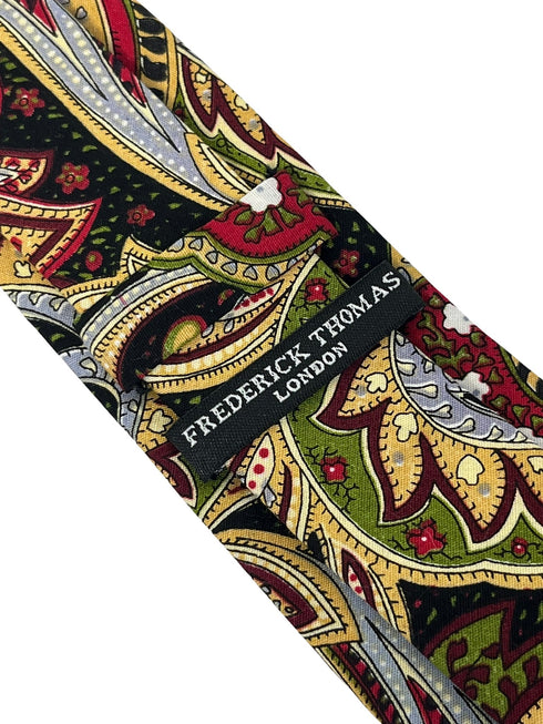 gold, red, black loud paisley cotton tie